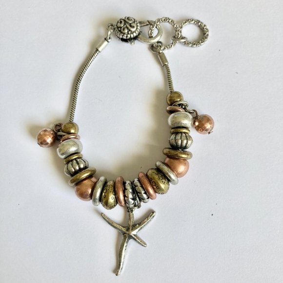 Gold Silver Copper Starfish Sea Life Charm Bracelet 7-8.5" Plus Size Plated - Picture 2 of 10